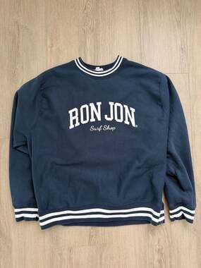 Ron Jon Surf Shop Navy Blue Striped Ribbing Crewneck Sweatshirt XL